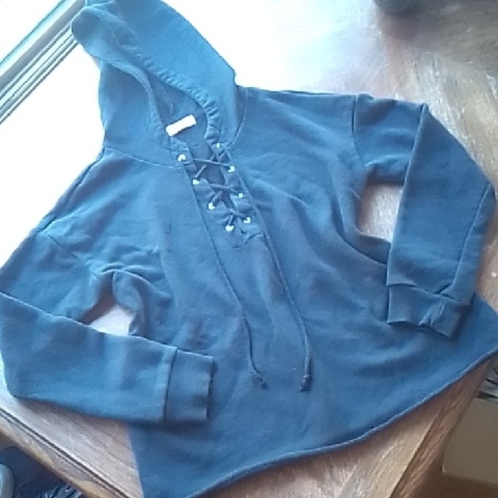 🍀Black Knit Lace-Up Hooded Sweatshirt!!!! EUC